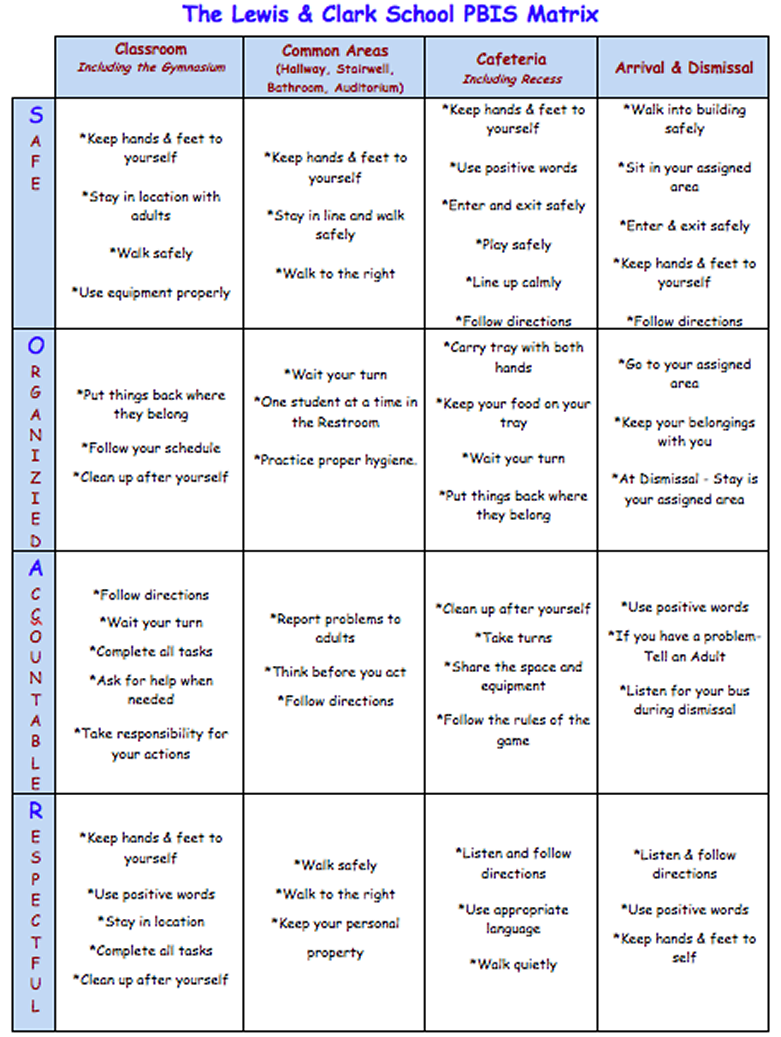 PBIS MATRIX